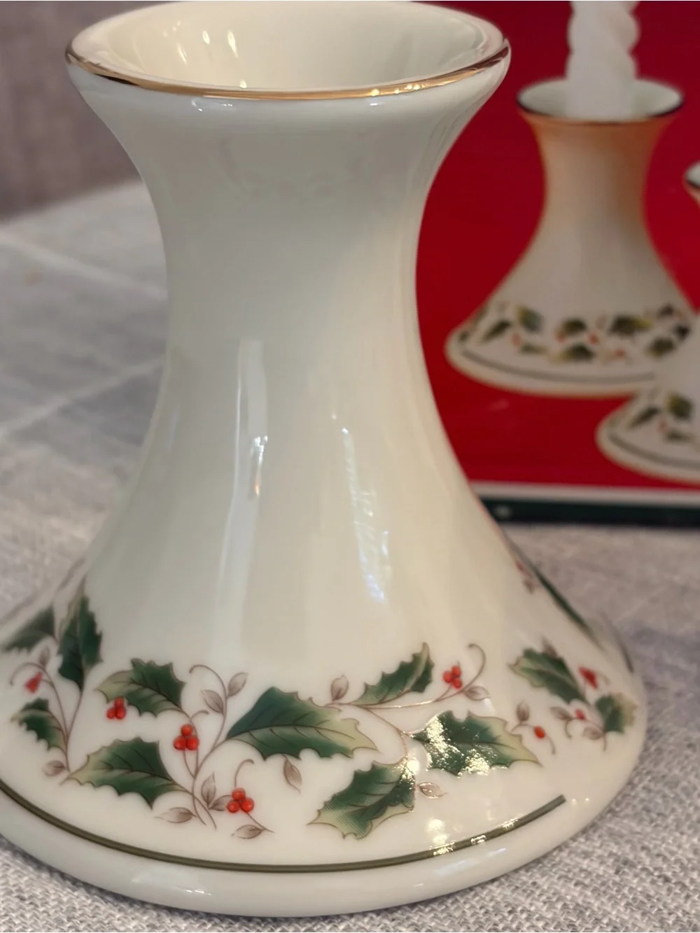 VTG Holly Berries Christmas Candle Holders Porcelain Ware Fine China From Japan